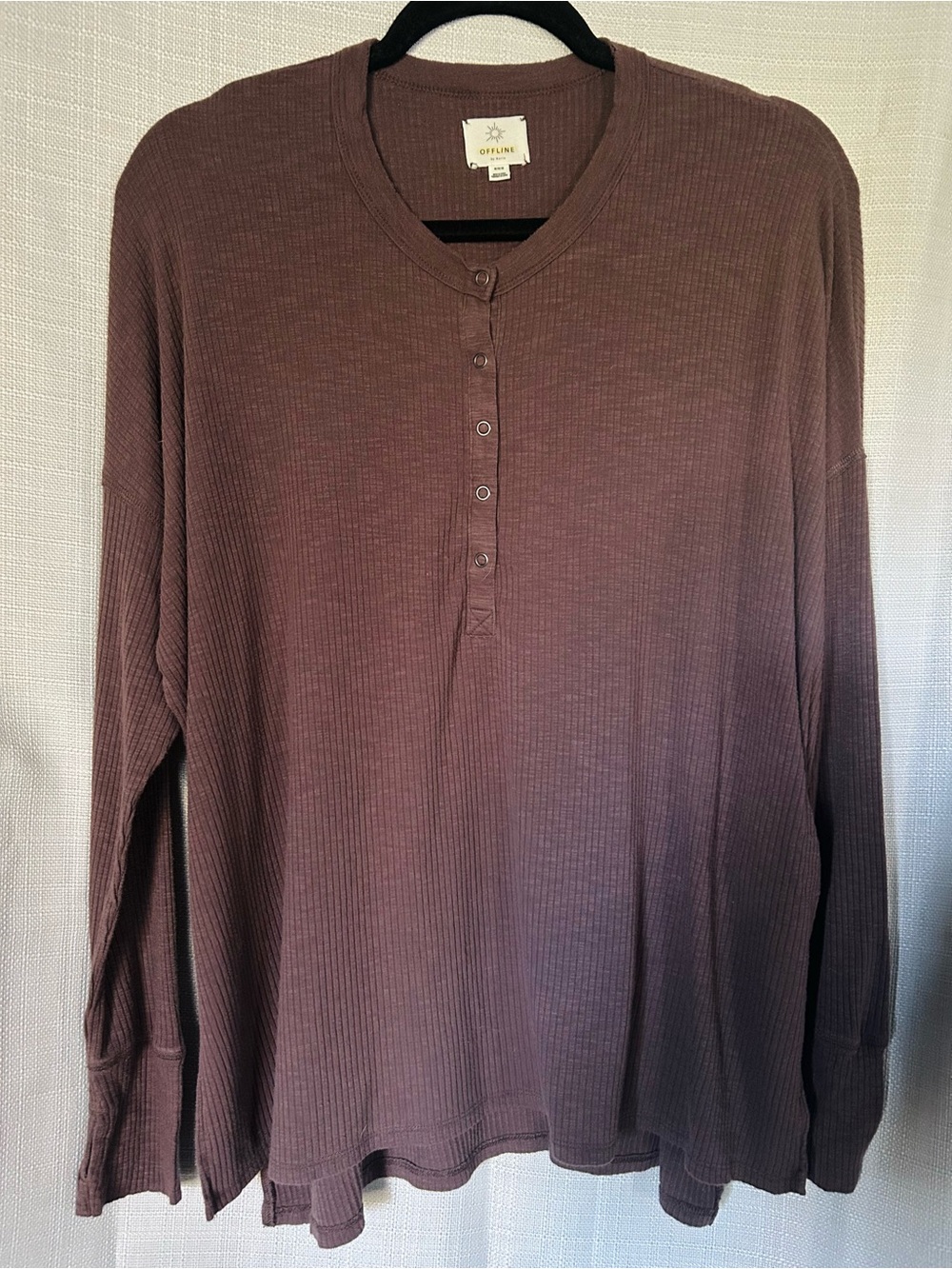Women's Ribbed Henley Sweatshirt - Brown